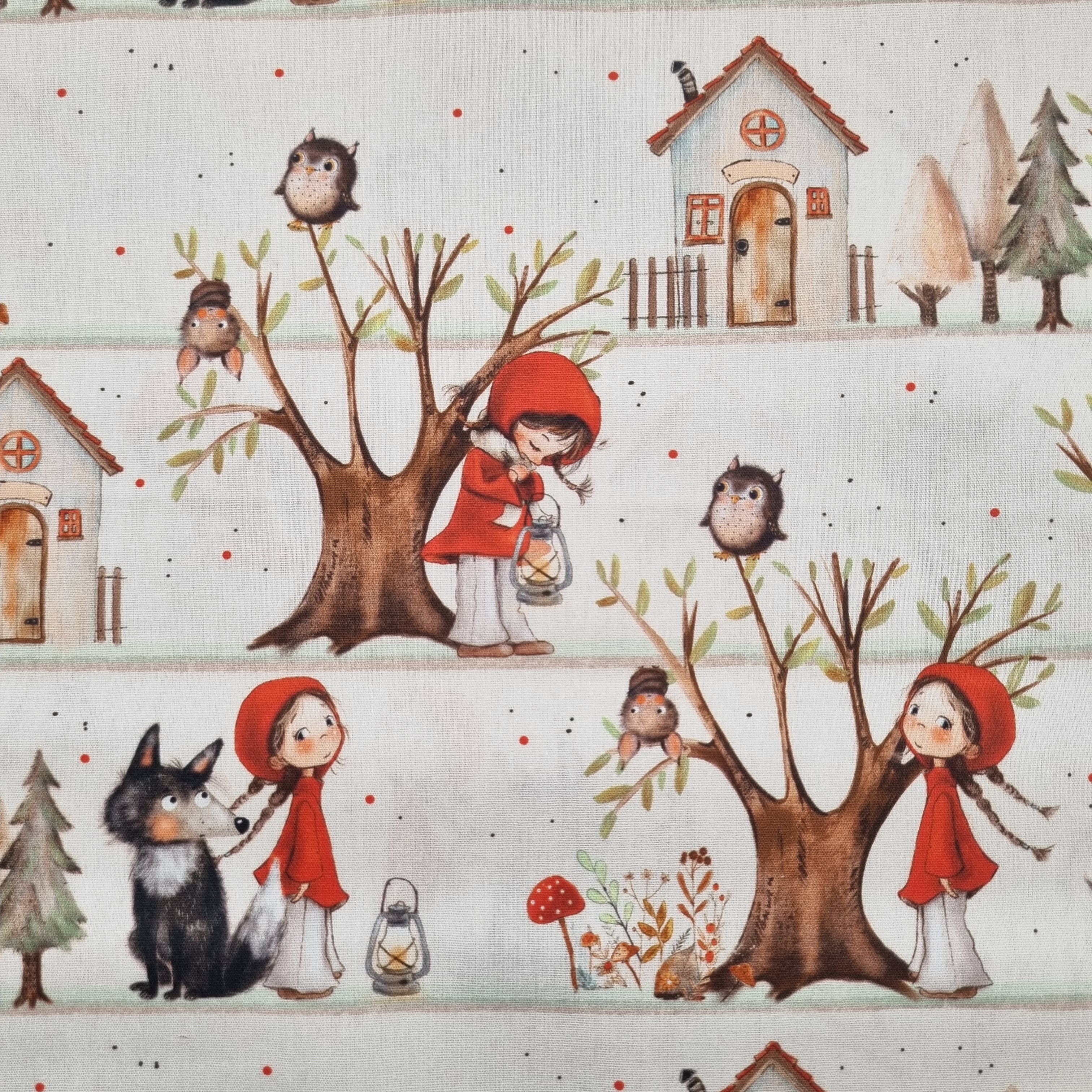 Rotkäppchen auf cremefarbenem Baumwolldruck Webstoff Swafing Malu - Stoffhaus