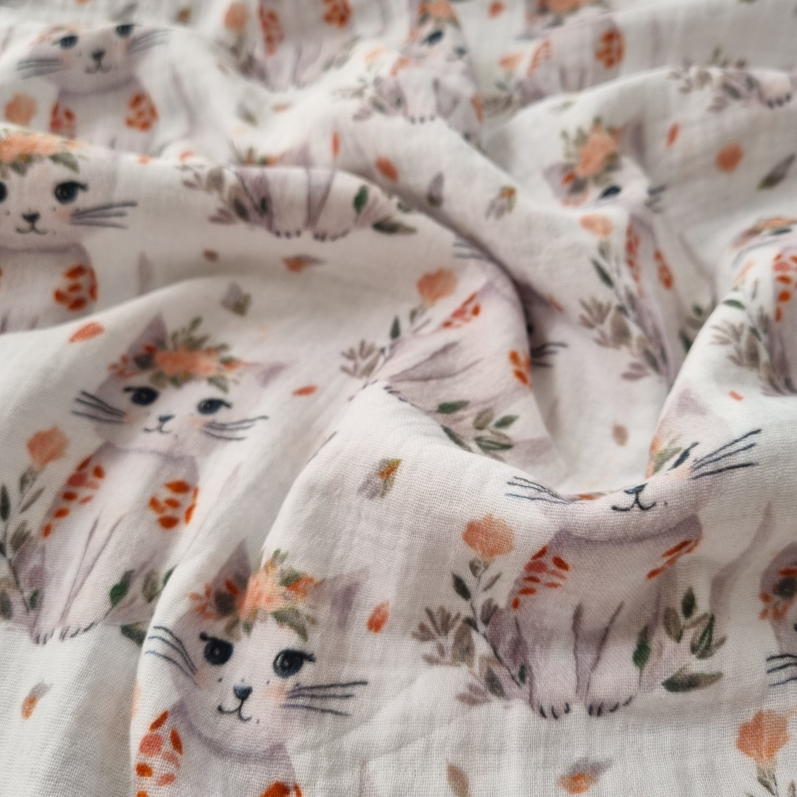 süße Katzen auf Musselin Musselin, neu Domotex Malu - Stoffhaus