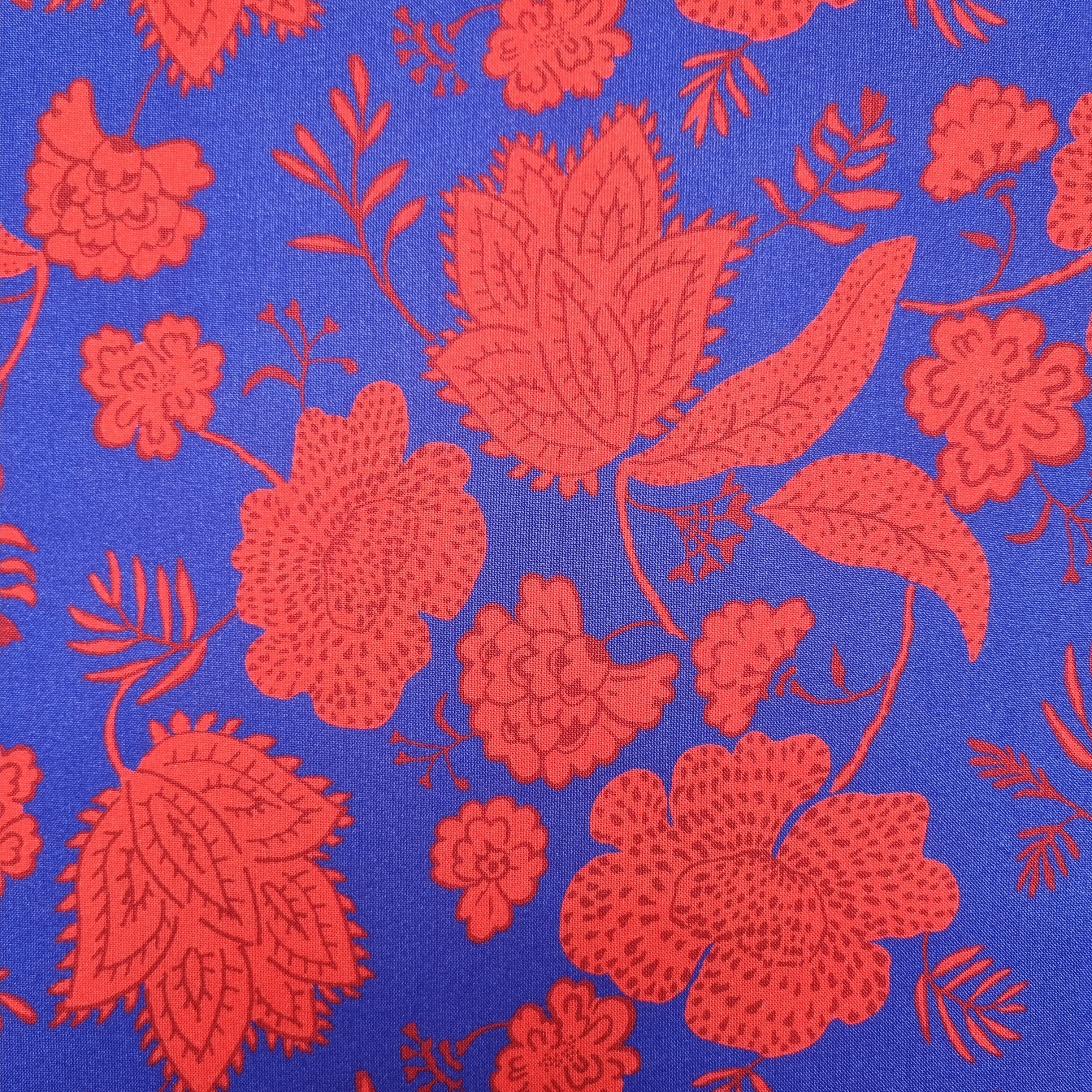 Viskosedruck florales Muster rot/blau Viskosewebstoff, neu Domotex Malu - Stoffhaus