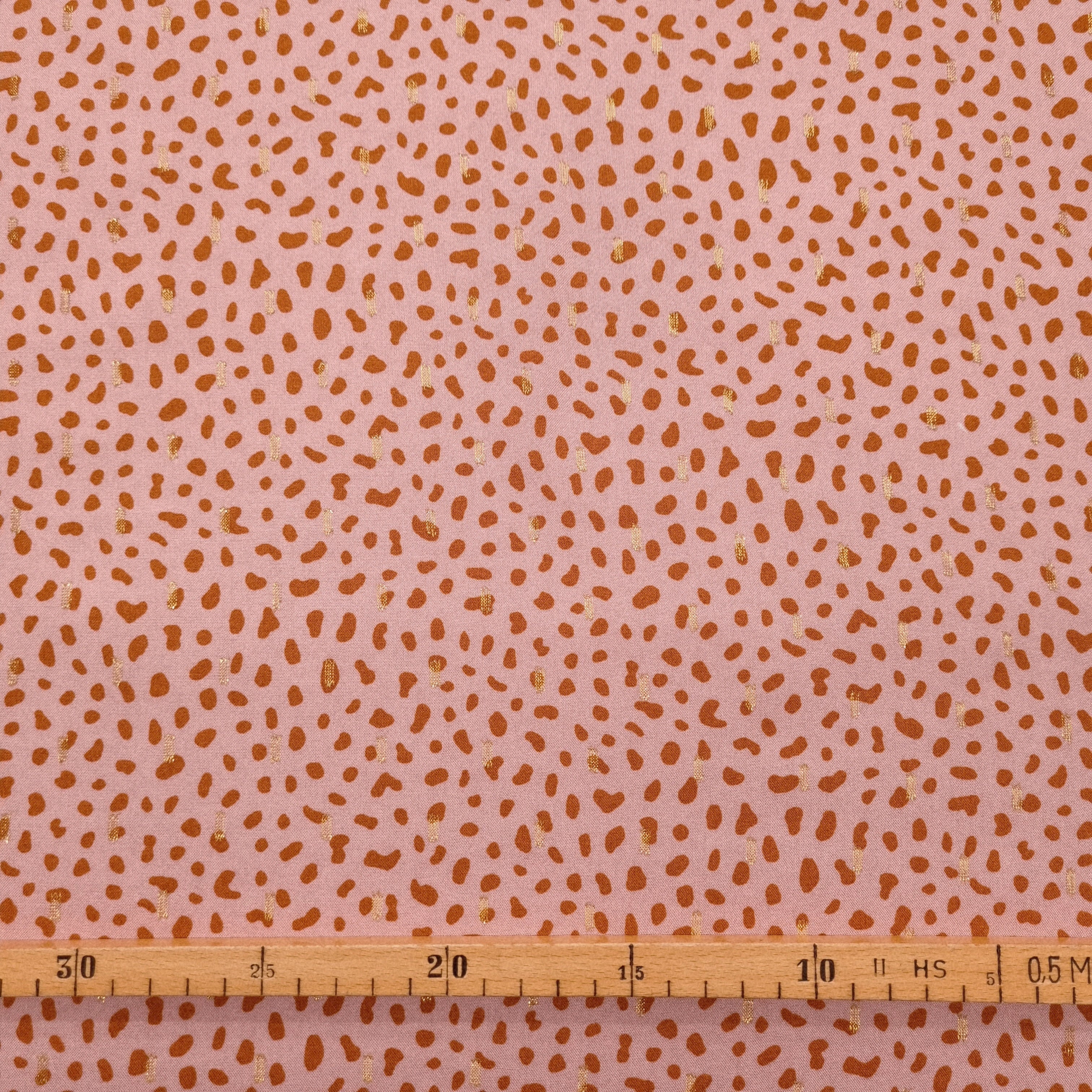 Viskosedruck rosa/rost mit Gold Viskosewebstoff, neu Malu Stoffhaus Malu - Stoffhaus